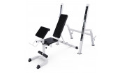 Скамья со стойками под штангу DFC GORILLA белая, с партой для бицепса Скамья со стойками под штангу DFC GORILLA белая, с партой для бицепса